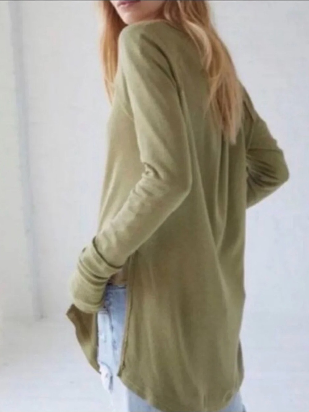 We The Free Free People Olive Green Oversized Thermal Top Large